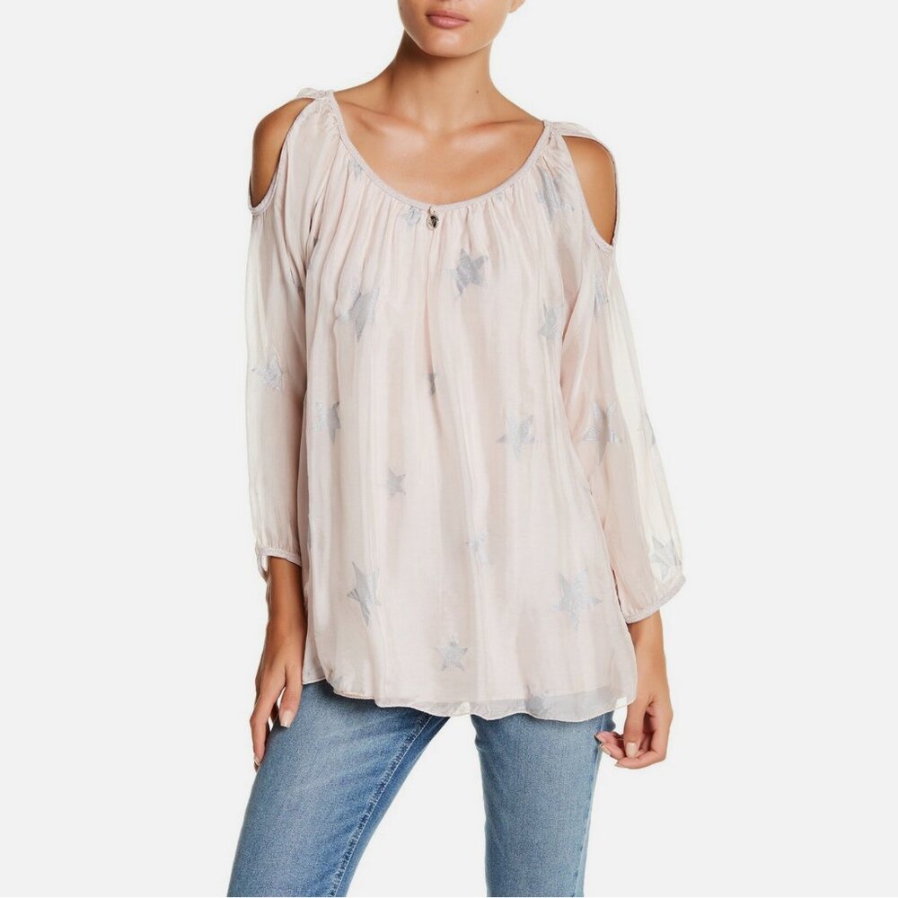 Lola Cold Shoulder Pink Silk Blouse